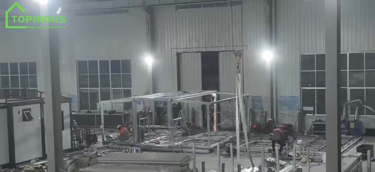 Proceso de producción interno de la fábrica de casas de contenedores expandibles de dos alas